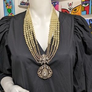 Victorian style long pearl necklace with earrings Indian long Necklace Rani Haar